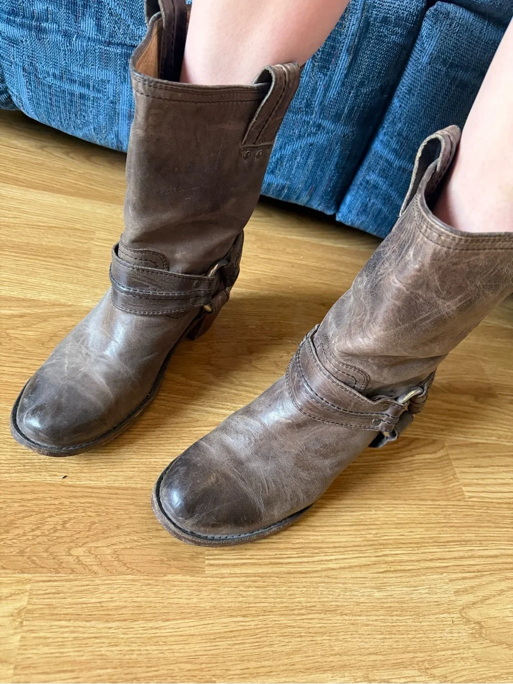Frye Brown Leather Short Harness Boots